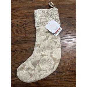 Coastal Stockings NWT Sigrid Olsen Home 22" Seashells Beach Ivory Tan